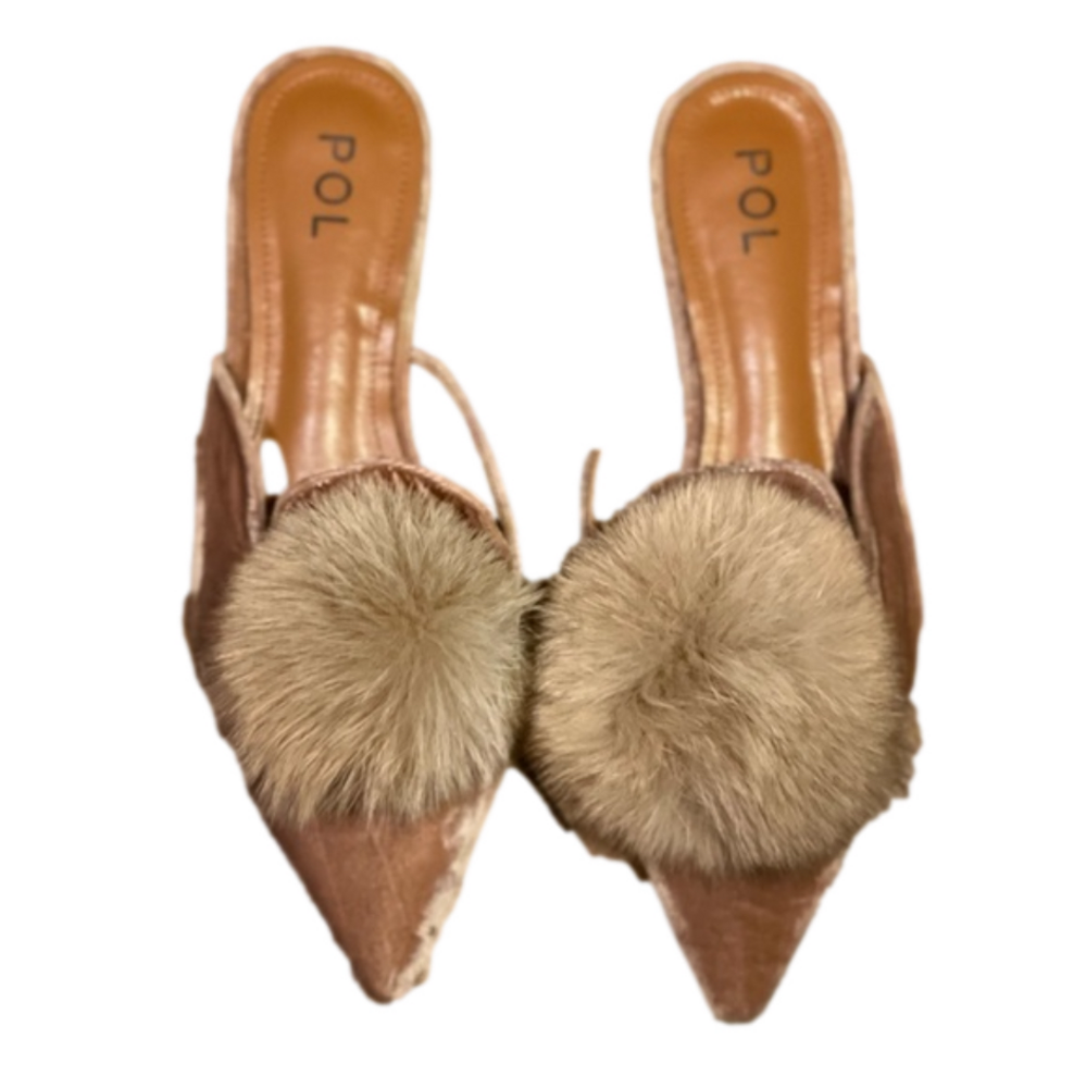 POL Blush Velvet Pom Pom Slides- Size 39